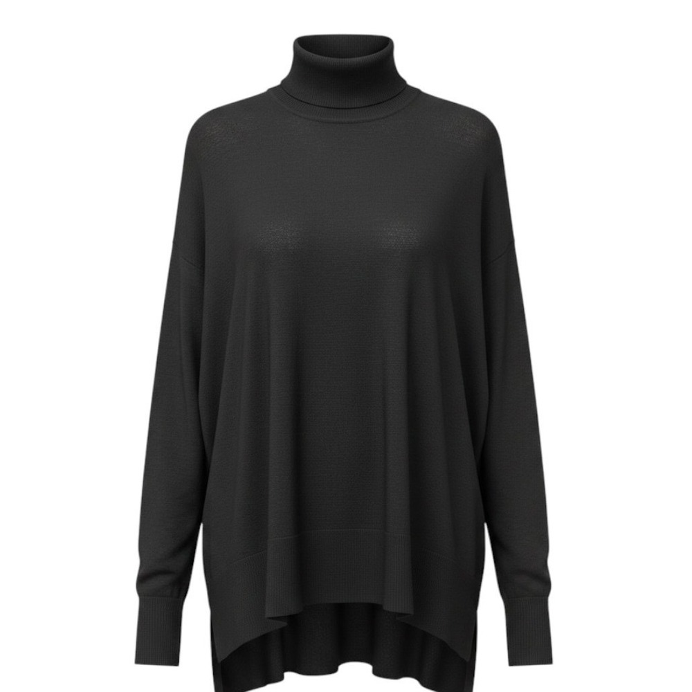 Worthington Black Turtleneck Sweater XXL NWT High Low Lime Green Back Stripe